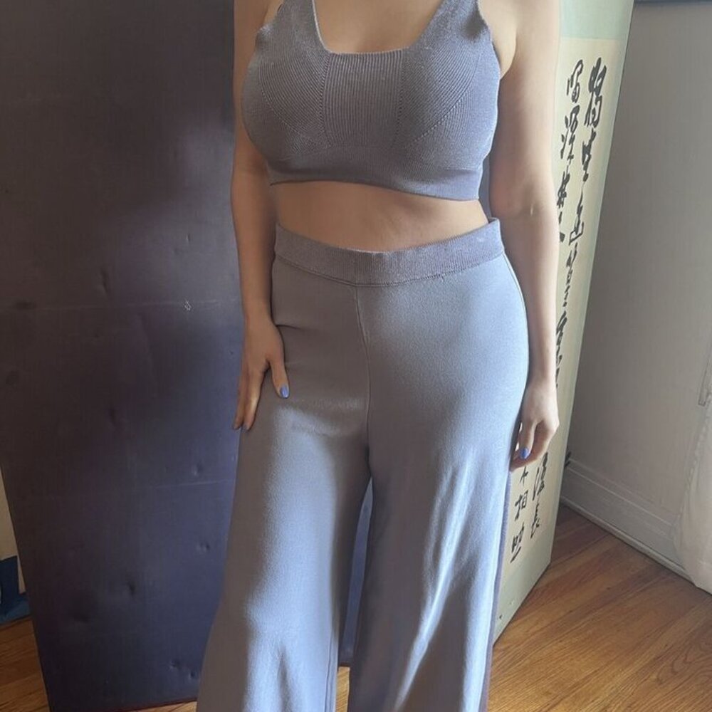FREE PEOPLE LAVENDER CROP BRA AND SLINKY PANTS KNITTED SET NEW WITH TAGS